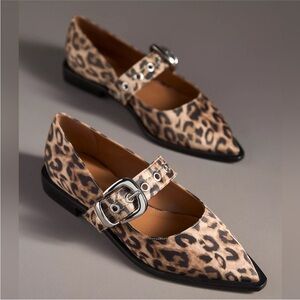 NWOT Maeve Pointed-Toe Moto Mary Jane Flats in Leopard Sz 37